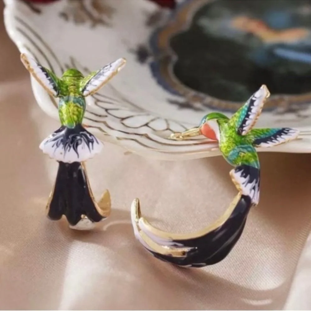 Hummingbird Earrings Hummingbird Enamel Multicolor  Earrings - Picture 4 of 6